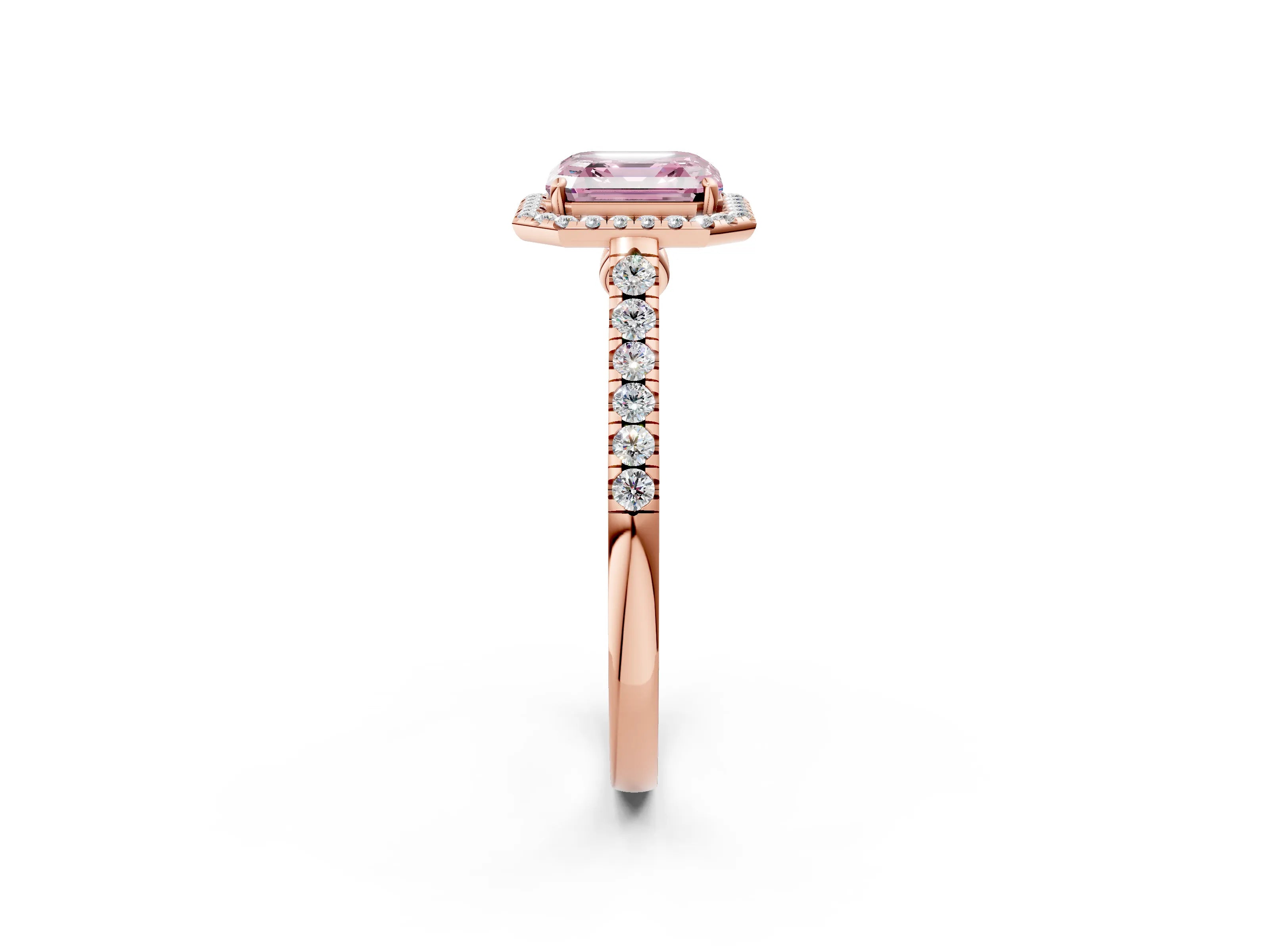 Rose gold Fancy Pink Asscher Cut Halo Pave Diamond Engagement Ring with Four-Prong Setting_2