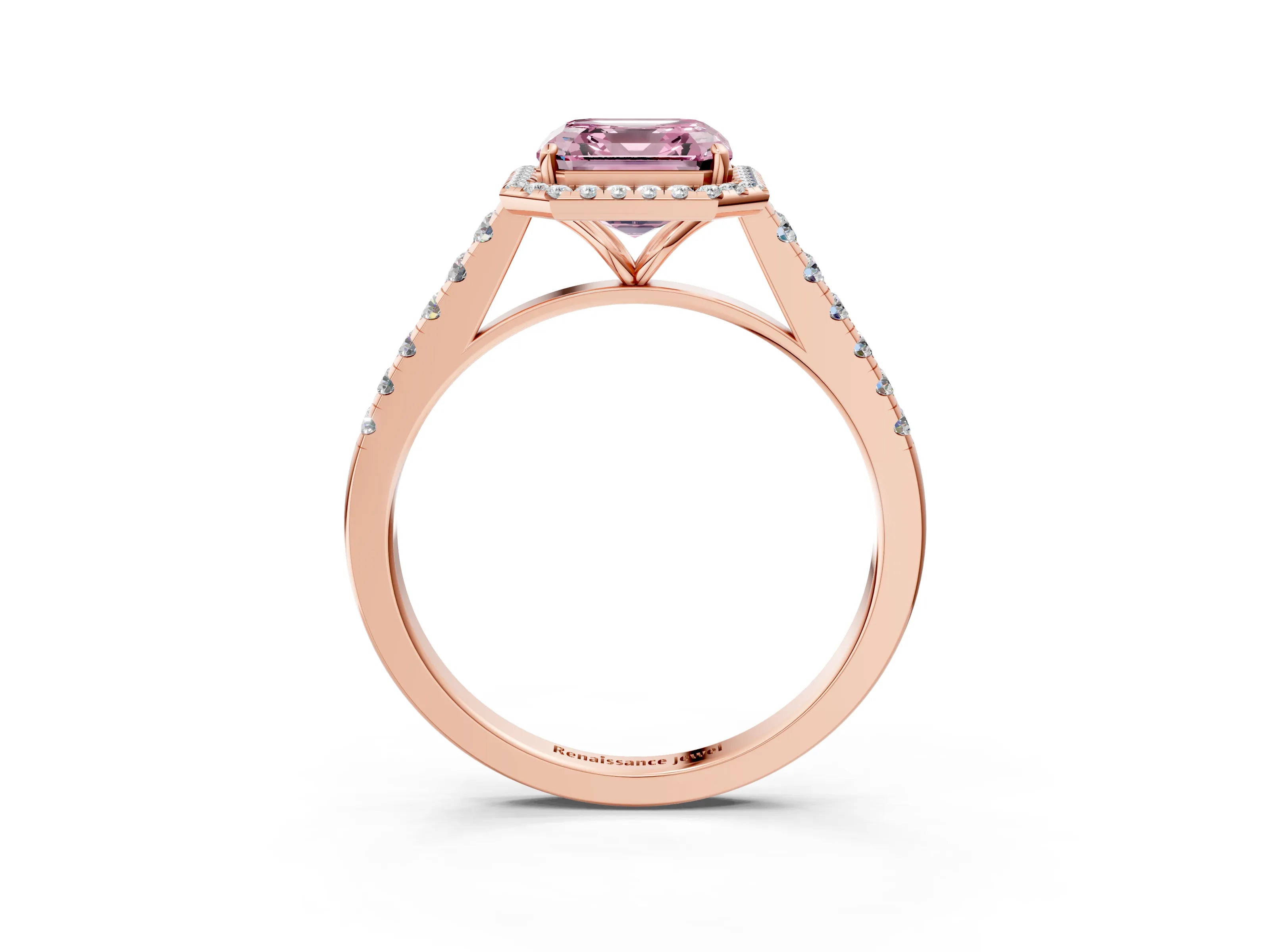 Rose gold Fancy Pink Asscher Cut Halo Pave Diamond Engagement Ring with Four-Prong Setting_3