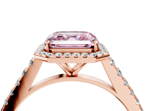 Rose gold Fancy Pink Asscher Cut Halo Pave Diamond Engagement Ring with Four-Prong Setting_4