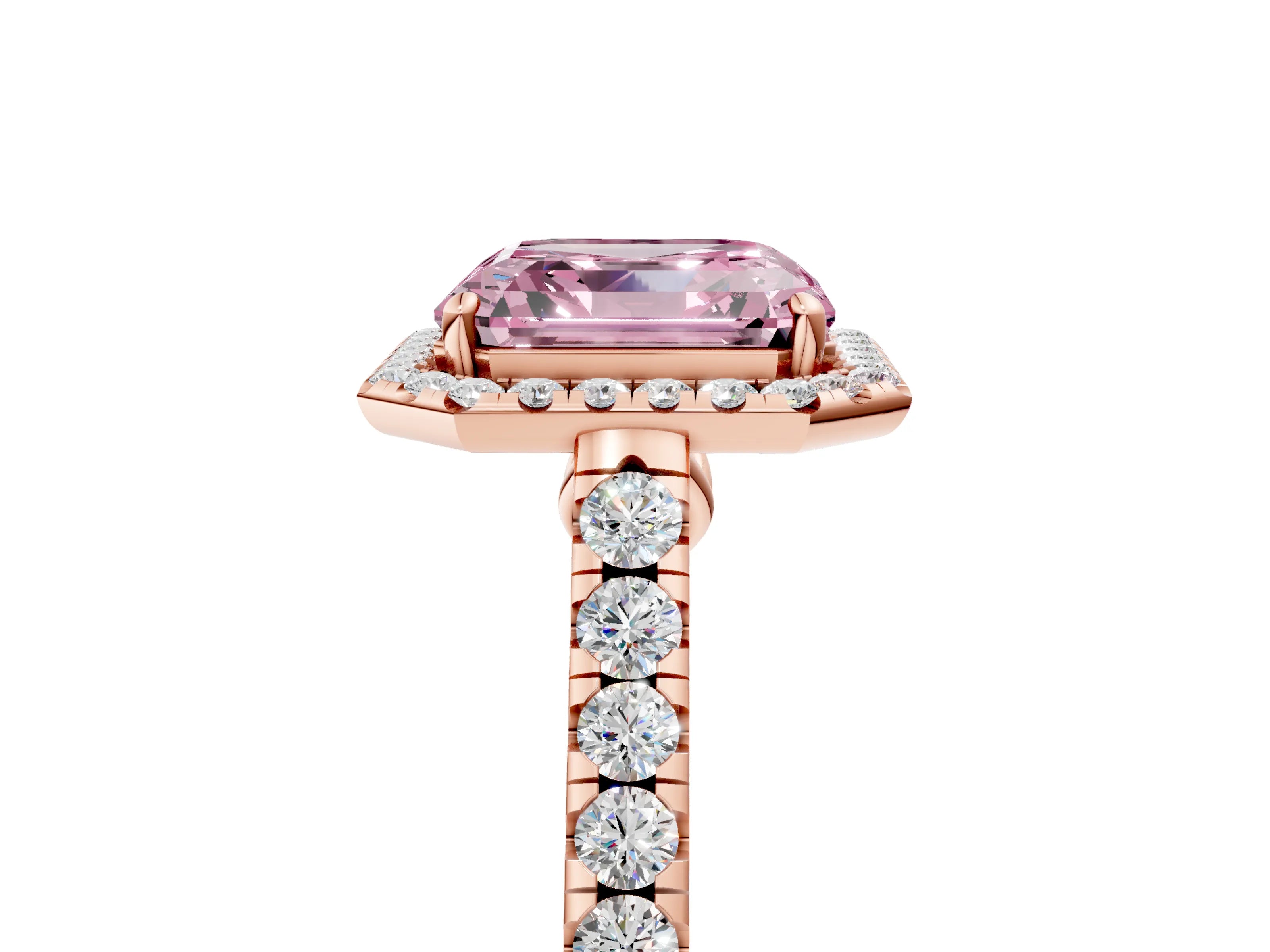 Rose gold Fancy Pink Asscher Cut Halo Pave Diamond Engagement Ring with Four-Prong Setting_5