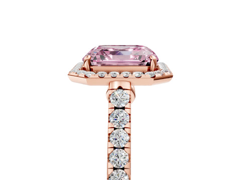 Rose gold Fancy Pink Asscher Cut Halo Pave Diamond Engagement Ring with Four-Prong Setting_5