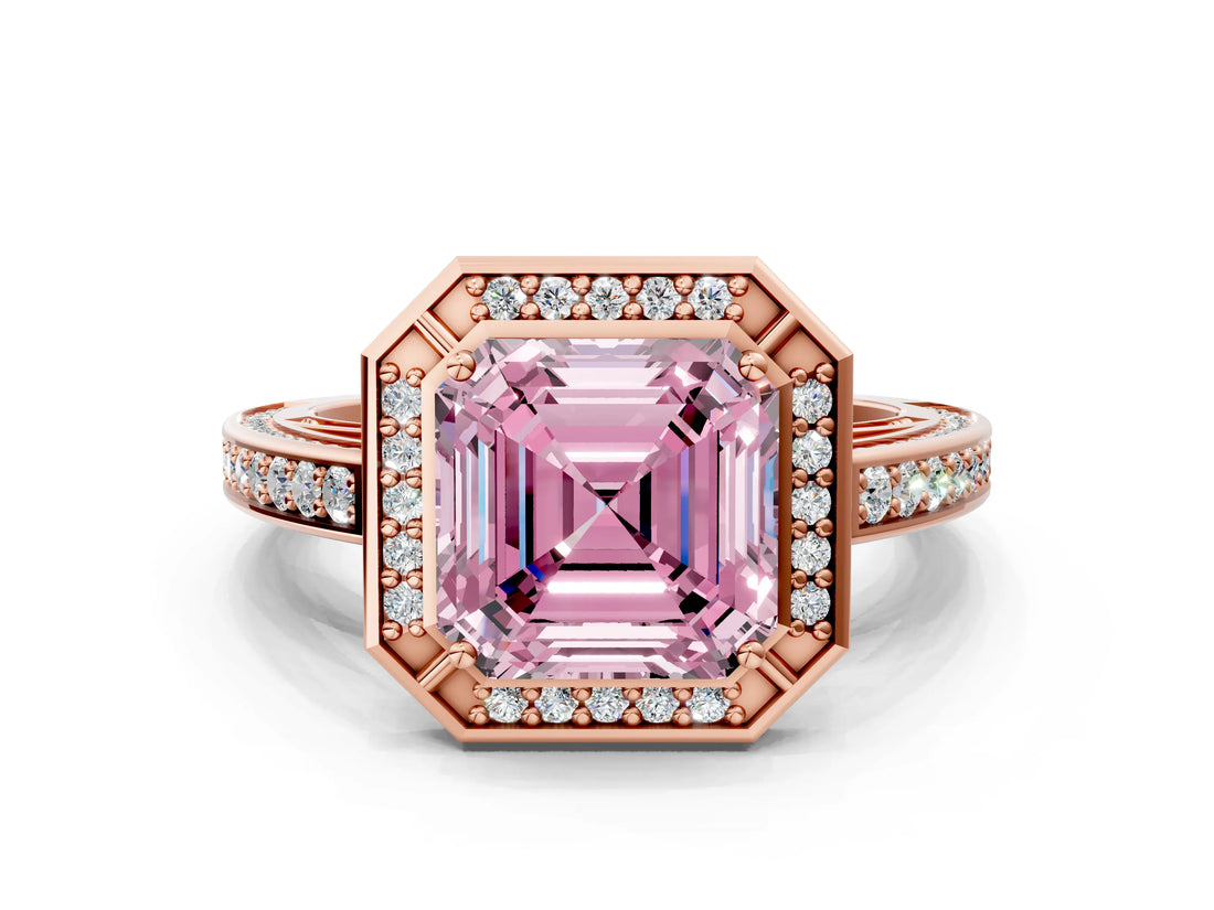 Rose gold Fancy Pink Asscher  Cut Halo Pave Split Shank Prong Setting Ring_49