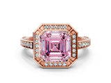 Rose gold Fancy Pink Asscher  Cut Halo Pave Split Shank Prong Setting Ring_49