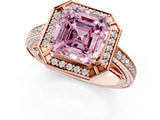 Rose gold Fancy Pink Asscher  Cut Halo Pave Split Shank Prong Setting Ring_50