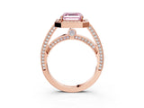 Rose gold Fancy Pink Asscher  Cut Halo Pave Split Shank Prong Setting Ring_52