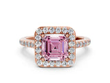 Rose gold Fancy Pink Asscher Cut Halo Round Diamond Pavé Band with Four-Prong Setting_3