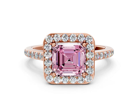 Rose gold Fancy Pink Asscher Cut Halo Round Diamond Pavé Band with Four-Prong Setting_3