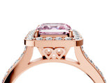Rose gold Fancy Pink Asscher Cut Halo Round Diamond Pavé Band with Four-Prong Setting_7