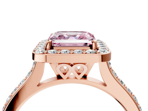Rose gold Fancy Pink Asscher Cut Halo Round Diamond Pavé Band with Four-Prong Setting_7
