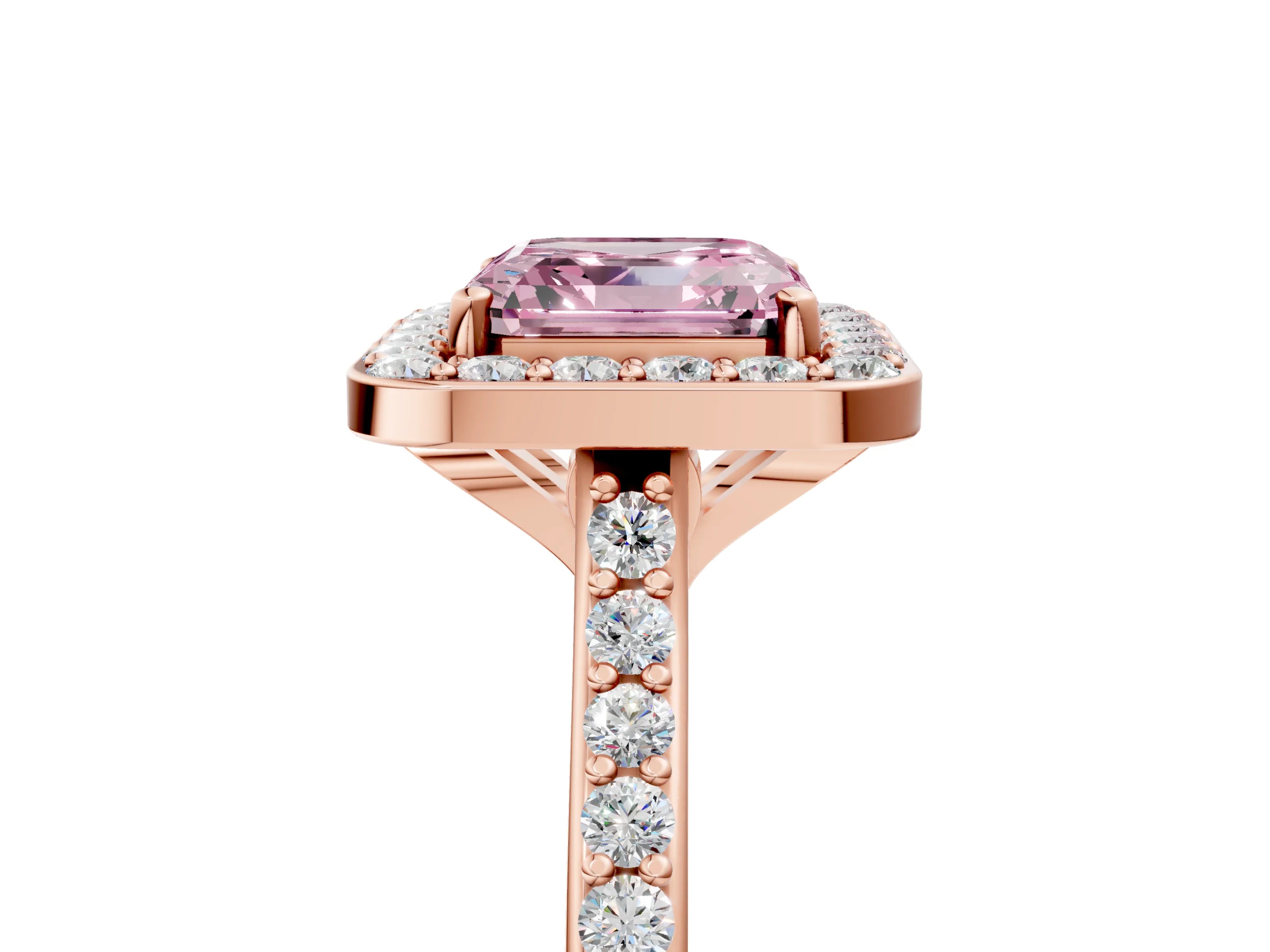 Rose gold Fancy Pink Asscher Cut Halo Round Diamond Pavé Band with Four-Prong Setting_8