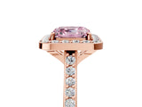Rose gold Fancy Pink Asscher Cut Halo Round Diamond Pavé Band with Four-Prong Setting_8