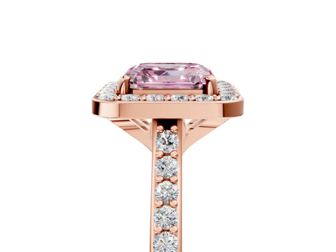 Rose gold Fancy Pink Asscher Cut Halo Round Diamond Pavé Band with Four-Prong Setting_8