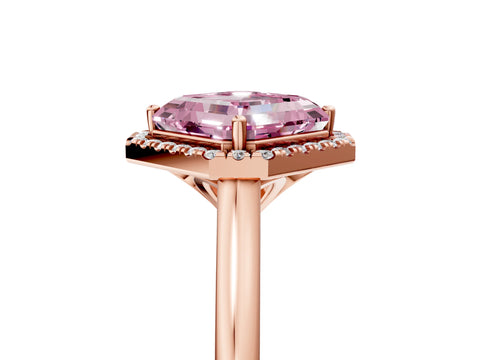 Rose gold Fancy Pink Asscher Cut Halo Round Diamond Solitaire Engagement Ring with Pave Band and Four-Prong Setting_17