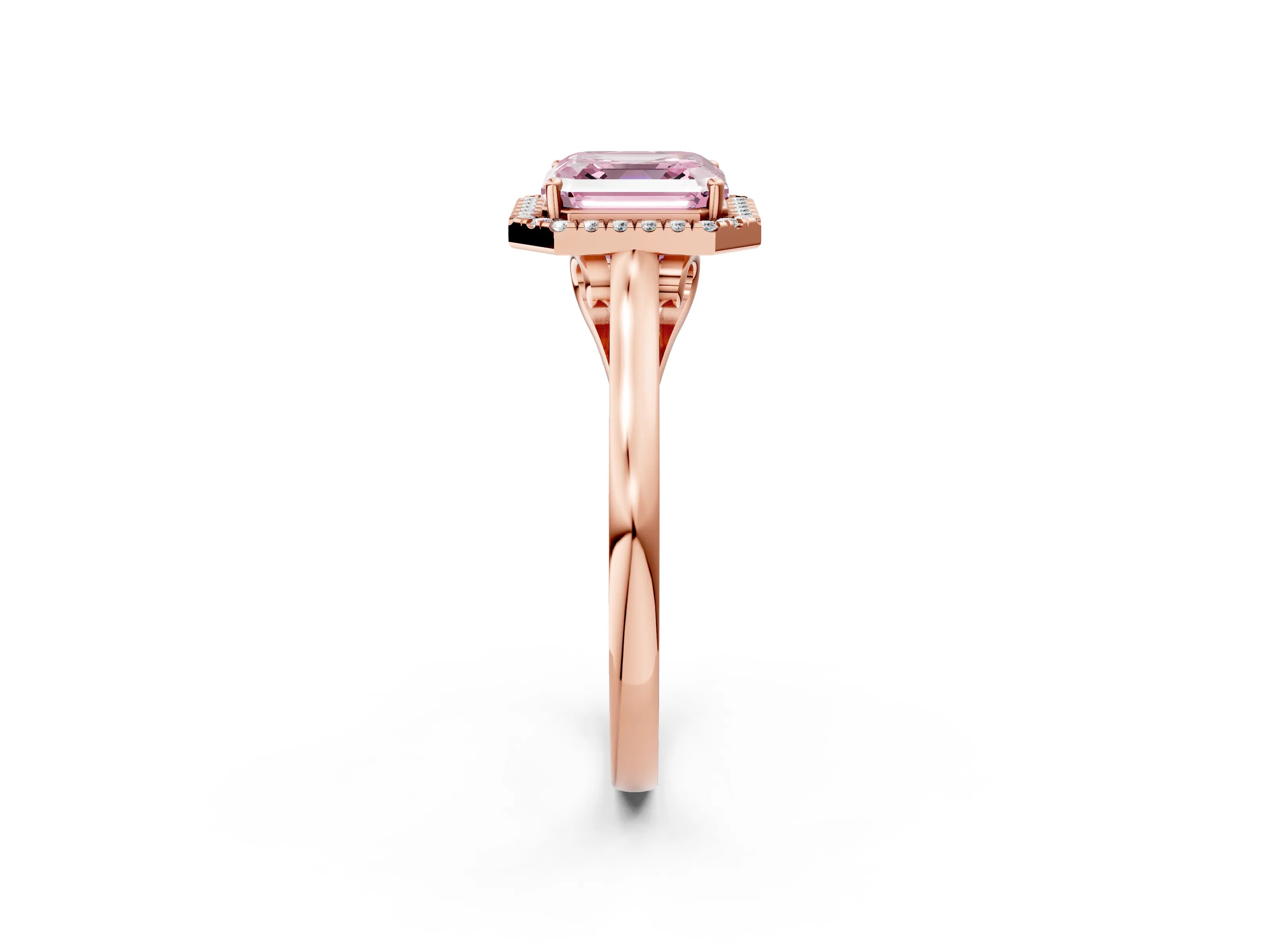 Rose gold Fancy Pink Asscher Cut Halo Round Diamond Solitaire Ring with Pavé Band and Four-Prong Setting_2