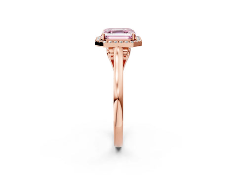 Rose gold Fancy Pink Asscher Cut Halo Round Diamond Solitaire Ring with Pavé Band and Four-Prong Setting_2