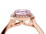 Rose gold Fancy Pink Asscher Cut Halo Round Diamond Solitaire Ring with Pavé Band and Four-Prong Setting_4