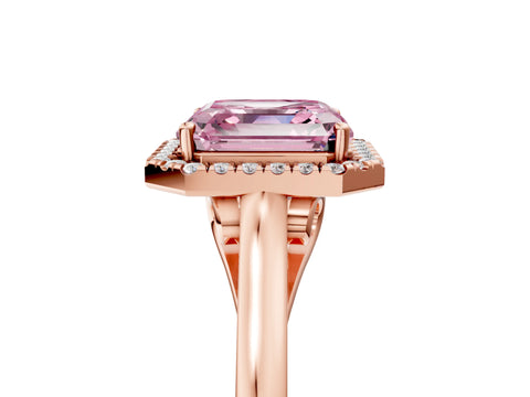 Rose gold Fancy Pink Asscher Cut Halo Round Diamond Solitaire Ring with Pavé Band and Four-Prong Setting_5