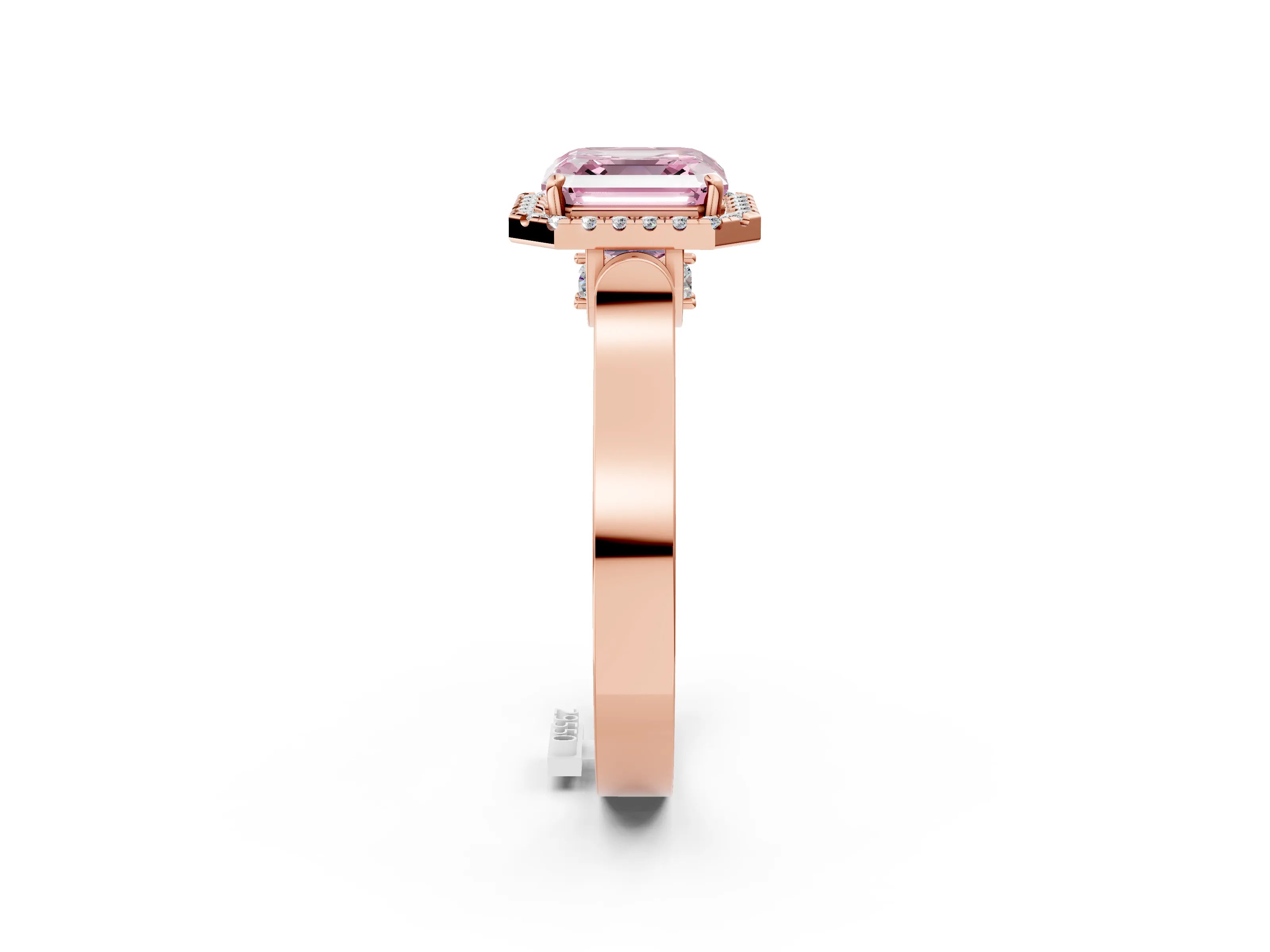 Rose gold Fancy Pink Asscher Cut Halo Round Diamond Twist Band with Four-Prong Setting_2