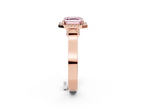 Rose gold Fancy Pink Asscher Cut Halo Round Diamond Twist Band with Four-Prong Setting_2