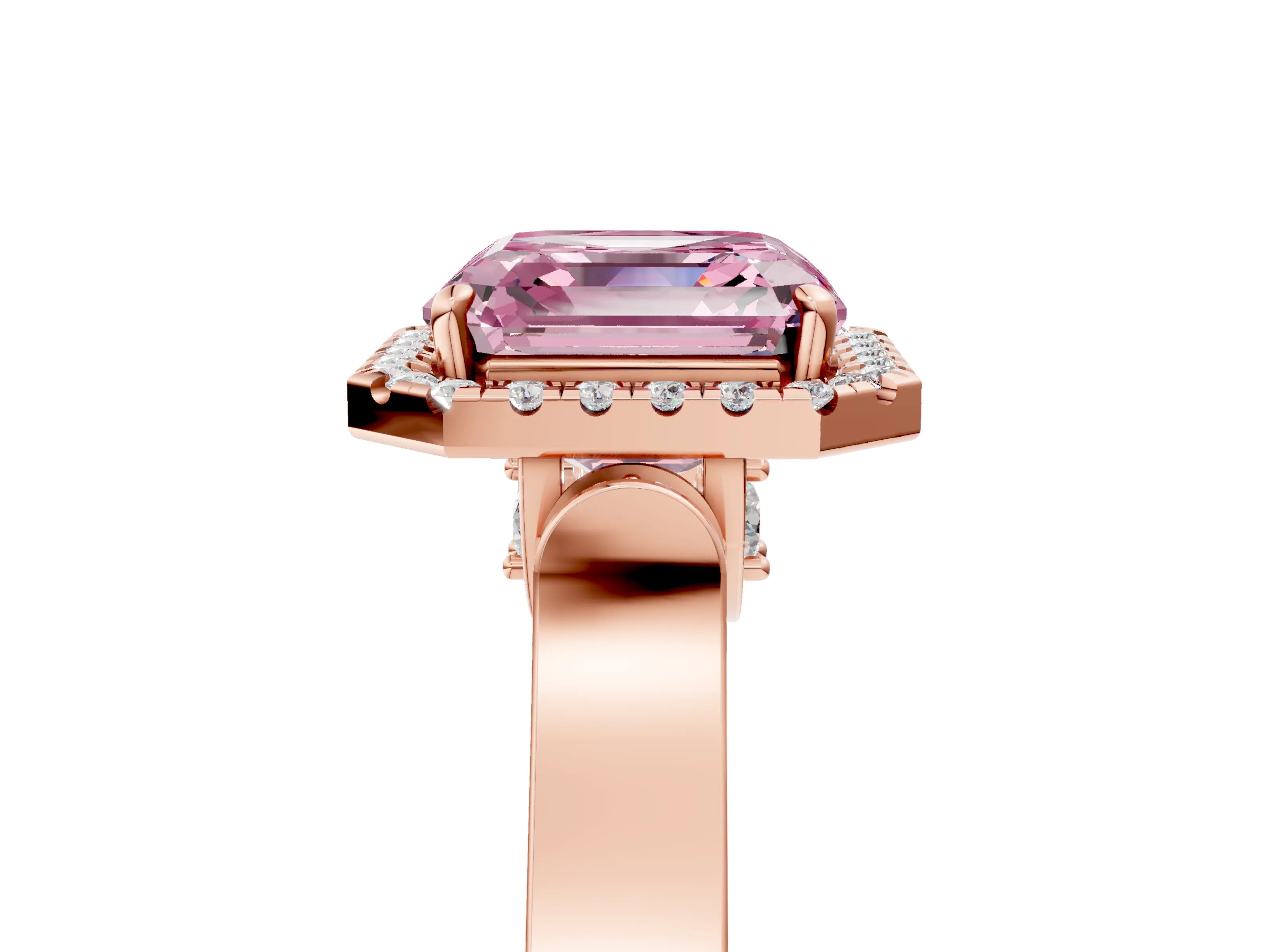Rose gold Fancy Pink Asscher Cut Halo Round Diamond Twist Band with Four-Prong Setting_5