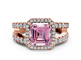 Rose gold Fancy Pink Asscher  Cut Halo Split Shank Diamond Ring with Four-Prong Setting