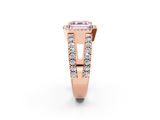 Rose gold Fancy Pink Asscher  Cut Halo Split Shank Diamond Ring with Four-Prong Setting_2