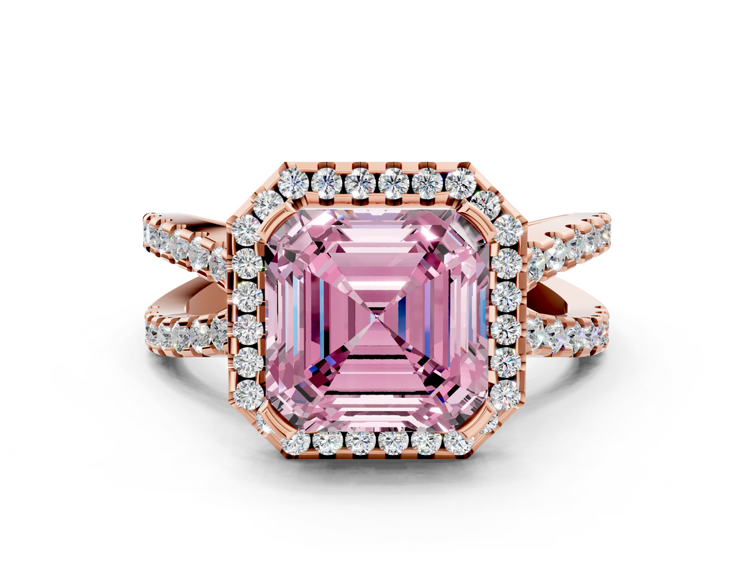 Rose gold Fancy Pink Asscher  Cut Halo Split Shank Pave Set Ring_16