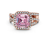 Rose gold Fancy Pink Asscher  Cut Halo Split Shank Prong Setting Ring_8