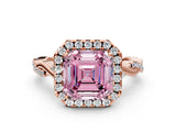 Rose gold Fancy Pink Asscher Cut Halo Twist Band with Four-Prong Setting_12