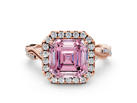 Rose gold Fancy Pink Asscher Cut Halo Twist Band with Four-Prong Setting_12