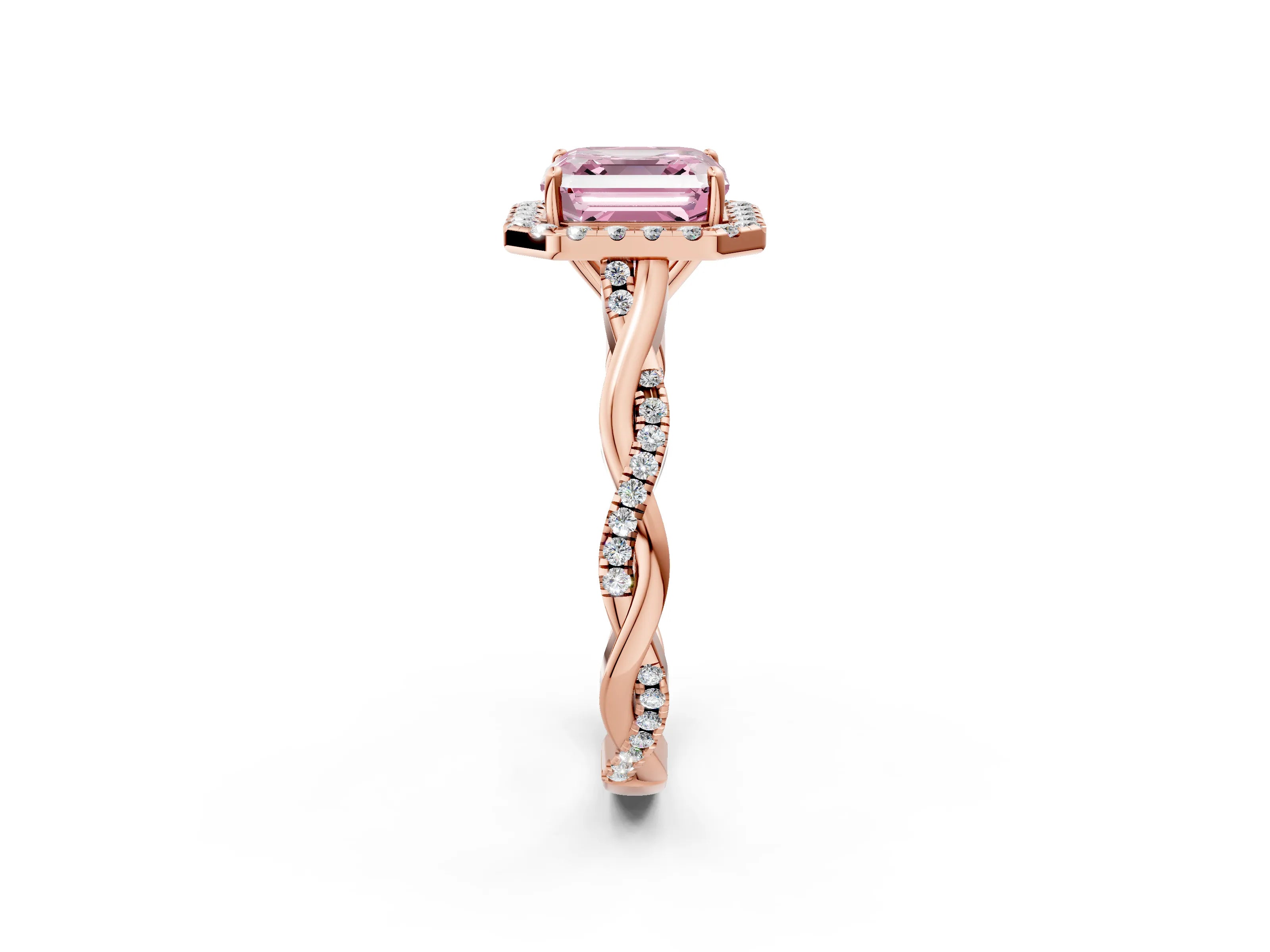 Rose gold Fancy Pink Asscher Cut Halo Twist Band with Four-Prong Setting_14