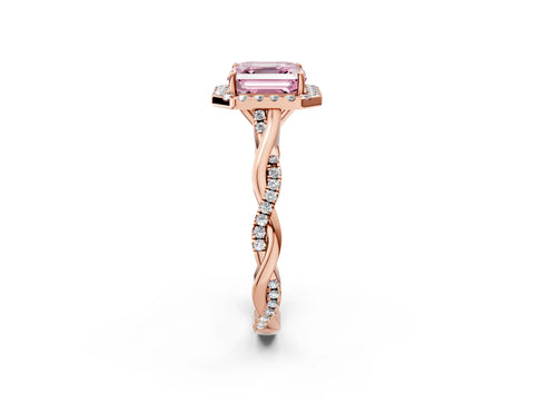 Rose gold Fancy Pink Asscher Cut Halo Twist Band with Four-Prong Setting_14