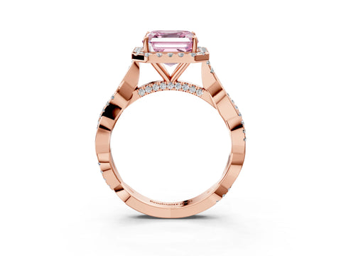Rose gold Fancy Pink Asscher Cut Halo Twist Band with Four-Prong Setting_15