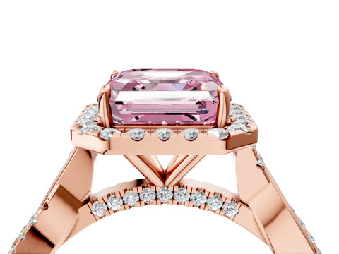 Rose gold Fancy Pink Asscher Cut Halo Twist Band with Four-Prong Setting_16