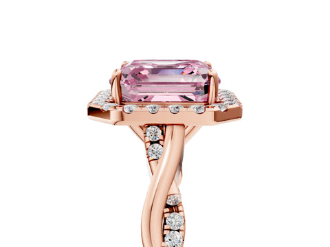 Rose gold Fancy Pink Asscher Cut Halo Twist Band with Four-Prong Setting_17