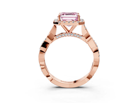 Rose gold Fancy Pink Asscher Cut Halo Twist Band with Four-Prong Setting_3