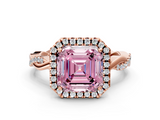 Rose gold Fancy Pink Asscher  Cut Halo Twisted Band Four-Prong Ring