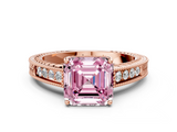 Rose gold Fancy Pink Asscher  Cut Milgrain Channel Set Engagement Ring with Solitaire Prong Setting_18