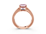 Rose gold Fancy Pink Asscher  Cut Milgrain Channel Set Engagement Ring with Solitaire Prong Setting_21