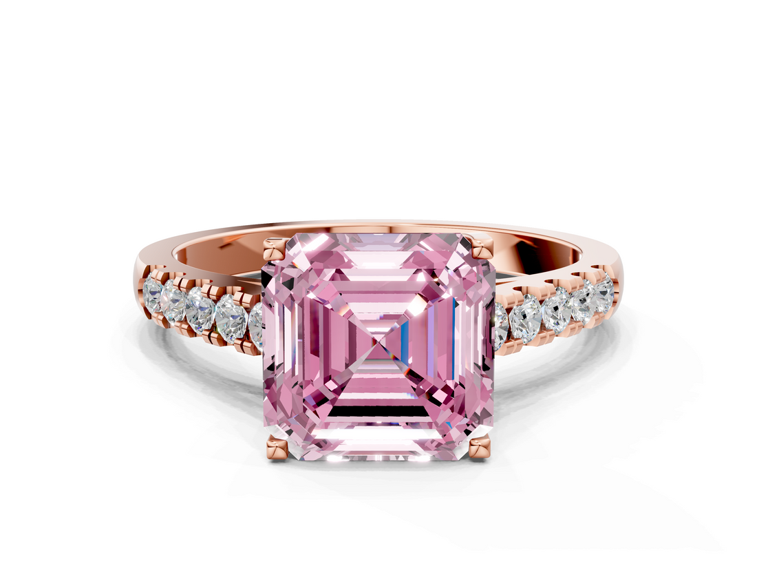 Rose gold Fancy Pink Asscher  Cut Pavé Band Solitaire Ring with Four-Prong Setting_34