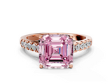 Rose gold Fancy Pink Asscher  Cut Pavé Band Solitaire Ring with Four-Prong Setting_34