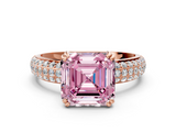 Rose gold Fancy Pink Asscher  Cut Pave Diamond Engagement Ring with Channel Set Band and Four-Prong Setting