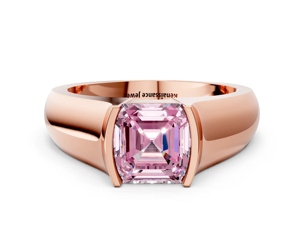 Rose Gold Asscher Cut Half Bezel Engagement Ring Setting for Fancy Pink Center - Design RJ-777