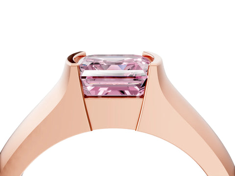 Rose gold Fancy Pink Asscher Cut Solitaire Bezel Set Diamond Ring with Wide Band_4