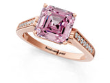 Rose gold Fancy Pink Asscher Cut Solitaire Cathedral Diamond Engagement Ring with Channel-Set Band and Four-Prong Setting_4