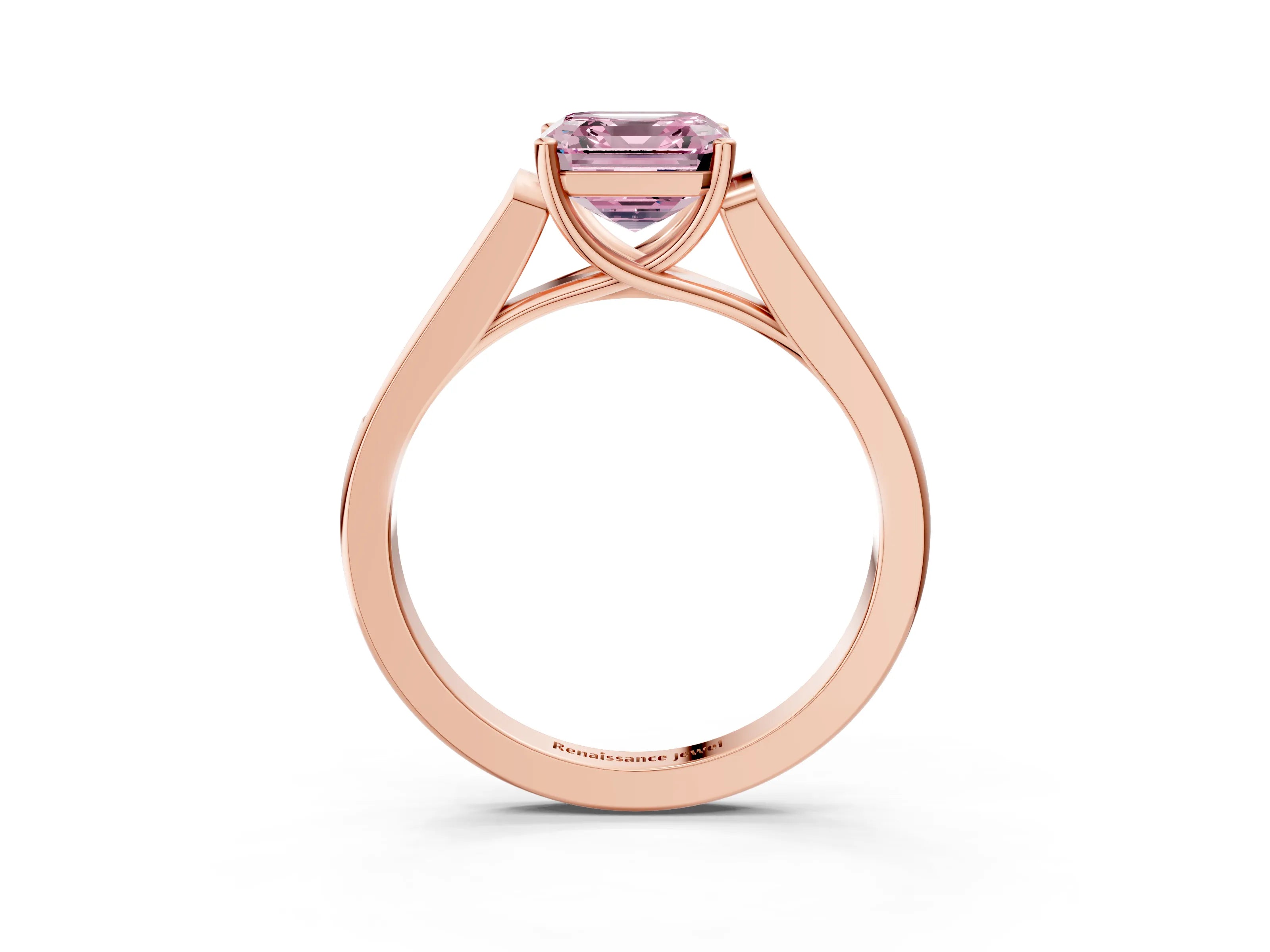 Rose gold Fancy Pink Asscher Cut Solitaire Cathedral Diamond Engagement Ring with Channel-Set Band and Four-Prong Setting_6