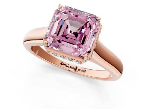 Rose gold Fancy Pink Asscher Cut Solitaire Diamond Engagement Ring with Four-Prong Setting and Tapered Band_1