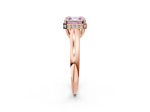 Rose gold Fancy Pink Asscher Cut Solitaire Diamond Engagement Ring with Four-Prong Setting and Tapered Band_2