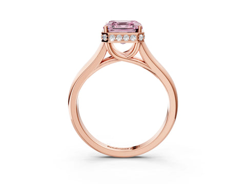 Rose gold Fancy Pink Asscher Cut Solitaire Diamond Engagement Ring with Four-Prong Setting and Tapered Band_3