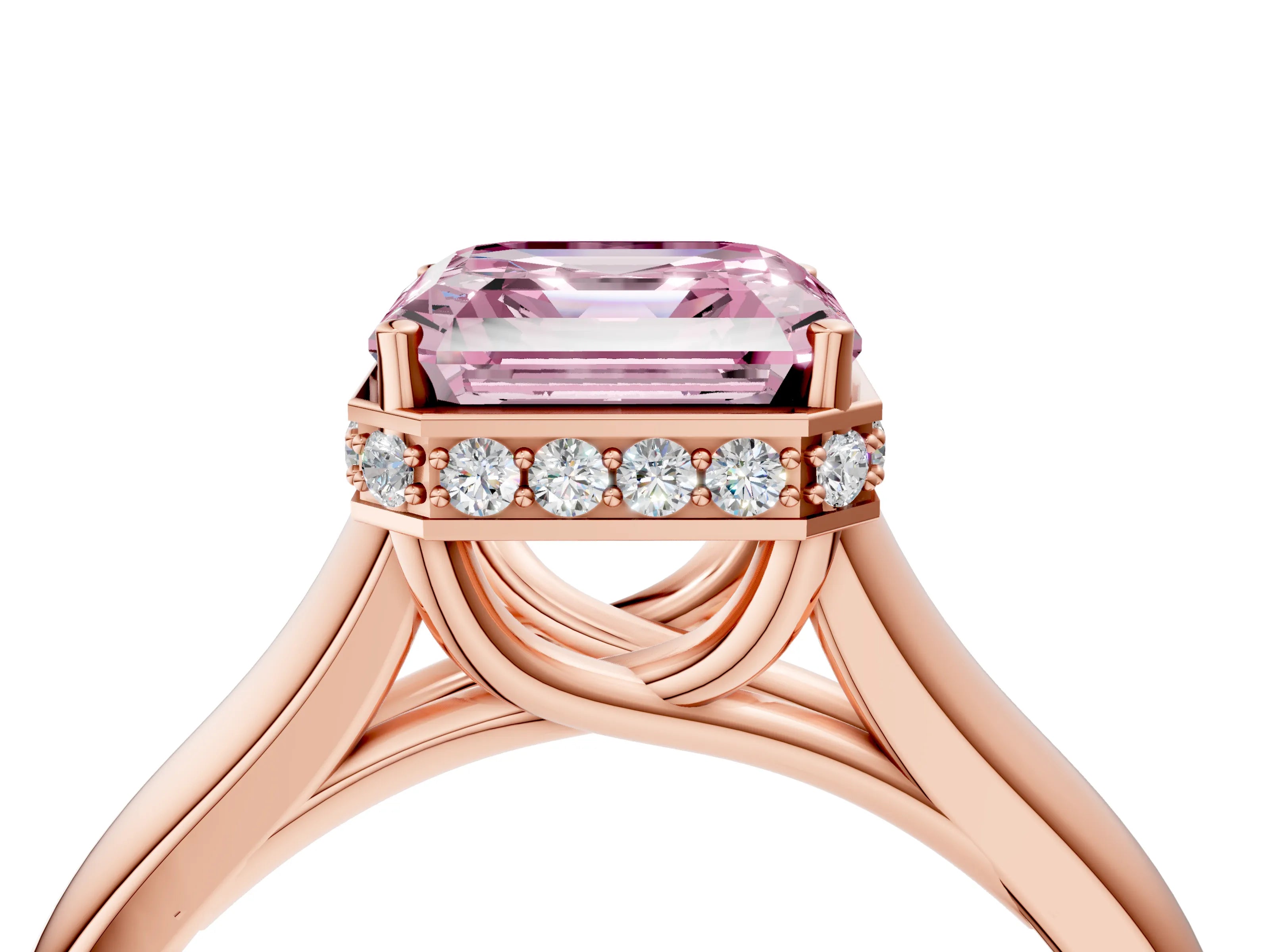 Rose gold Fancy Pink Asscher Cut Solitaire Diamond Engagement Ring with Four-Prong Setting and Tapered Band_4